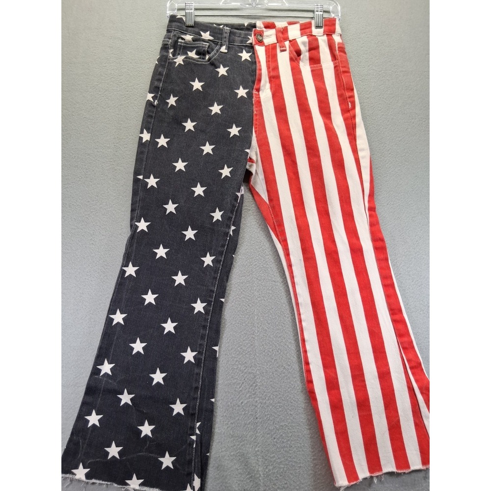 High-Rise Wide-Leg Jeans in Red & Blue Star Stripe Print